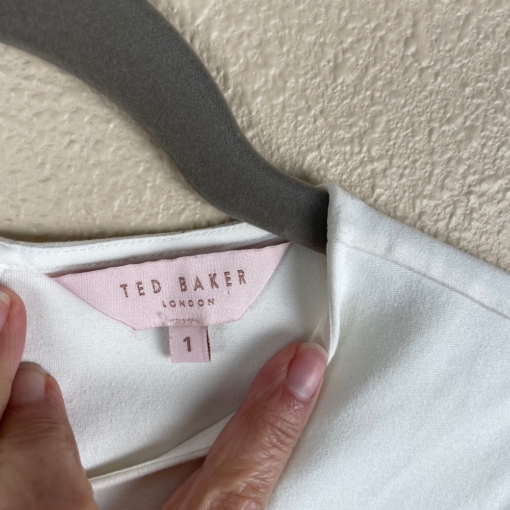 Ted Baker Ritzi White Ruffle Sleeve Fit & Flare Dress‎ Size 1 US 4 Exposed Zip - Picture 5 of 11